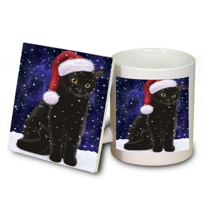 Let It Snow Happy Holidays Black Cat Christmas Mug and Coaster Set MUC0409