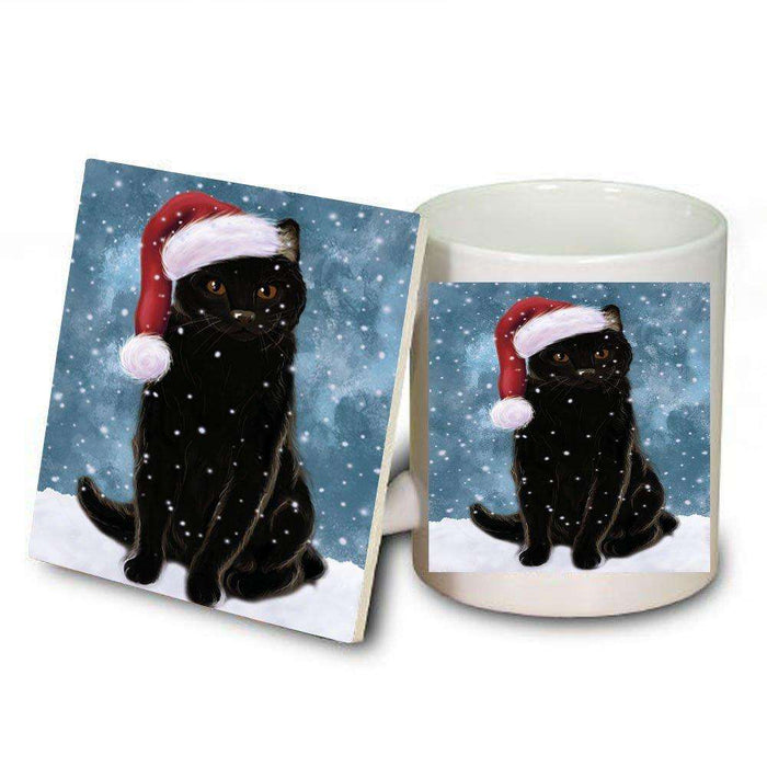 Let It Snow Happy Holidays Black Cat Christmas Mug and Coaster Set MUC0410