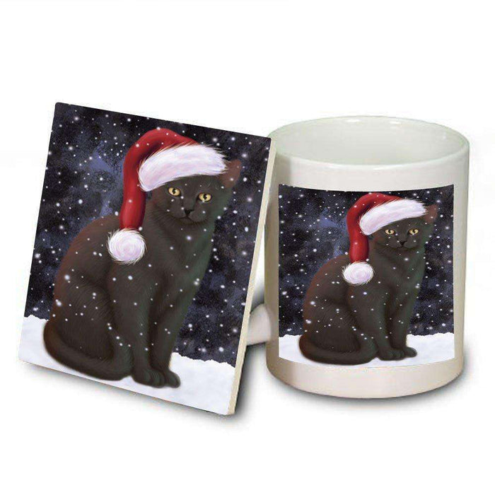 Let It Snow Happy Holidays Black Cat Christmas Mug and Coaster Set MUC0411