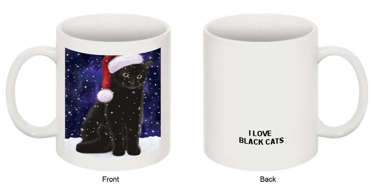 Let It Snow Happy Holidays Black Cat Christmas Mug CMG0409