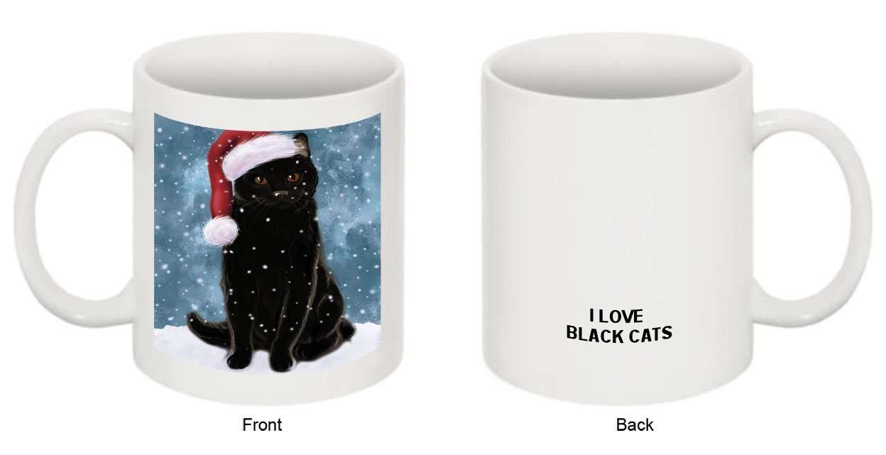 Let It Snow Happy Holidays Black Cat Christmas Mug CMG0410