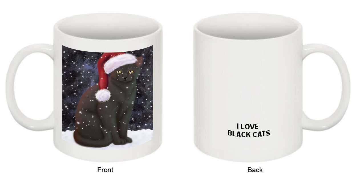 Let It Snow Happy Holidays Black Cat Christmas Mug CMG0411