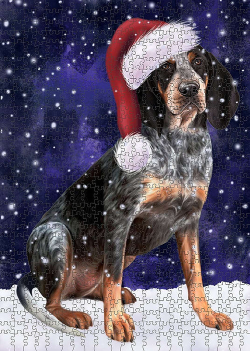 Let It Snow Happy Holidays Bluetick Coonhound Dog Christmas Puzzle with Photo Tin PUZL477