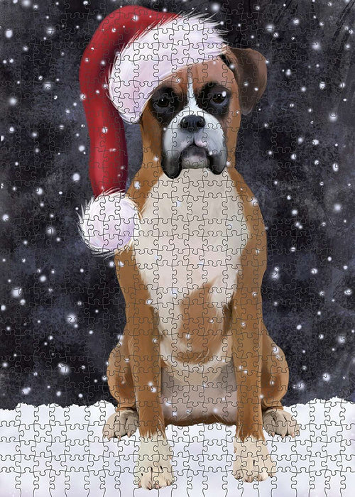 Let It Snow Happy Holidays Boxer Dog Christmas Puzzle with Photo Tin PUZL2058