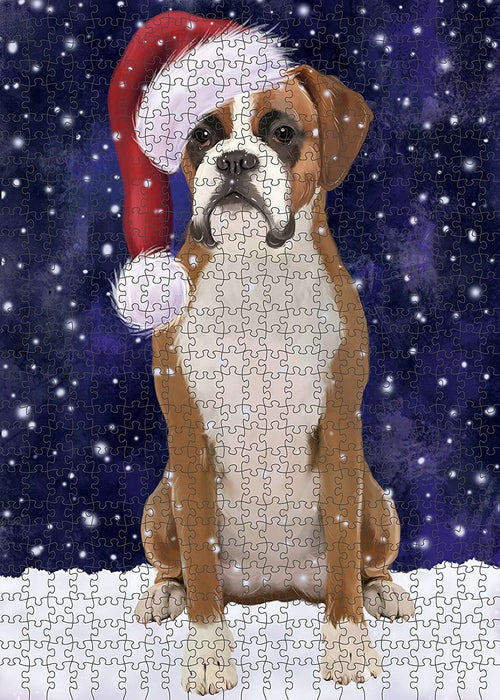 Let It Snow Happy Holidays Boxer Dog Christmas Puzzle with Photo Tin PUZL393