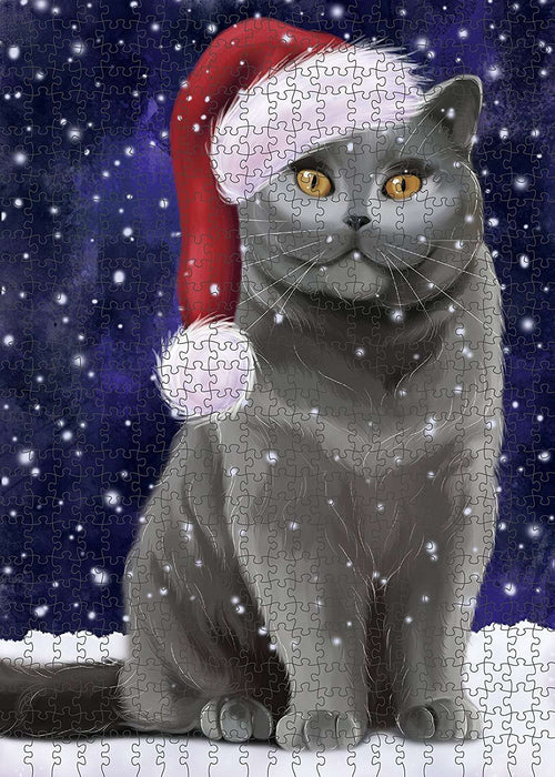 Let It Snow Happy Holidays British Shorthair Cat Christmas Puzzle with Photo Tin PUZL2064