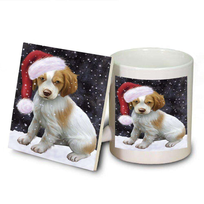 Let It Snow Happy Holidays Brittany Spaniel Dog Christmas Mug and Coaster Set MUC0338