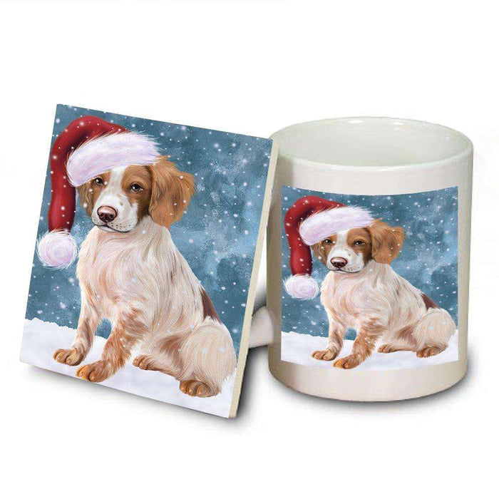 Let It Snow Happy Holidays Brittany Spaniel Dog Christmas Mug and Coaster Set MUC0340