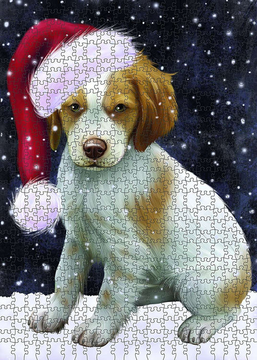 Let It Snow Happy Holidays Brittany Spaniel Dog Christmas Puzzle with Photo Tin PUZL2067