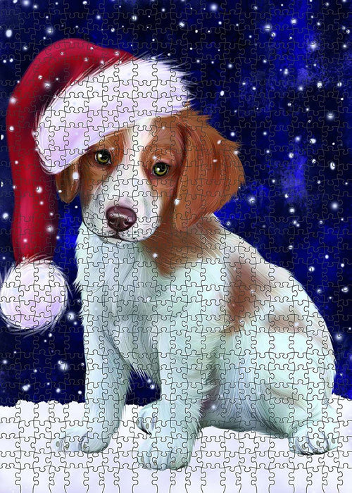 Let It Snow Happy Holidays Brittany Spaniel Dog Christmas Puzzle with Photo Tin PUZL2070