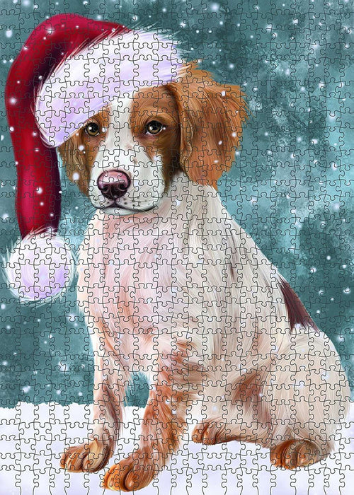 Let It Snow Happy Holidays Brittany Spaniel Dog Christmas Puzzle with Photo Tin PUZL2073