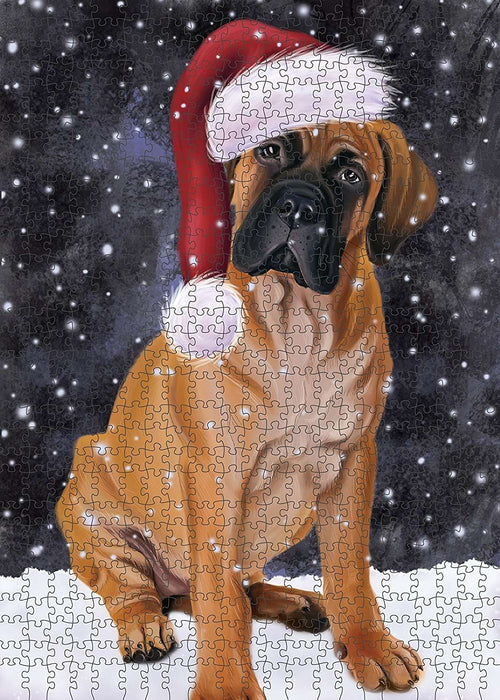 Let It Snow Happy Holidays Bullmastiff Dog Christmas Puzzle with Photo Tin PUZL2079