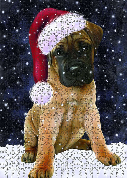 Let It Snow Happy Holidays Bullmastiff Dog Christmas Puzzle with Photo Tin PUZL408