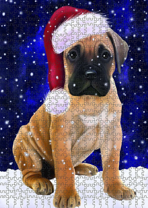 Let It Snow Happy Holidays Bullmastiff Dog Christmas Puzzle with Photo Tin PUZL411