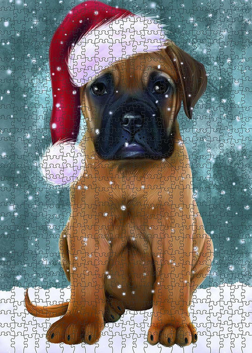 Let It Snow Happy Holidays Bullmastiff Dog Christmas Puzzle with Photo Tin PUZL414