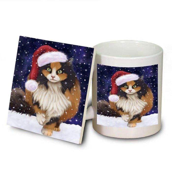 Let It Snow Happy Holidays Calico Cat Christmas Mug and Coaster Set MUC0365