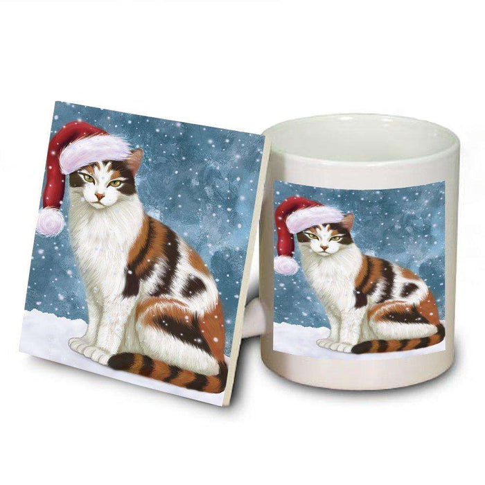 Let It Snow Happy Holidays Calico Cat Christmas Mug and Coaster Set MUC0366
