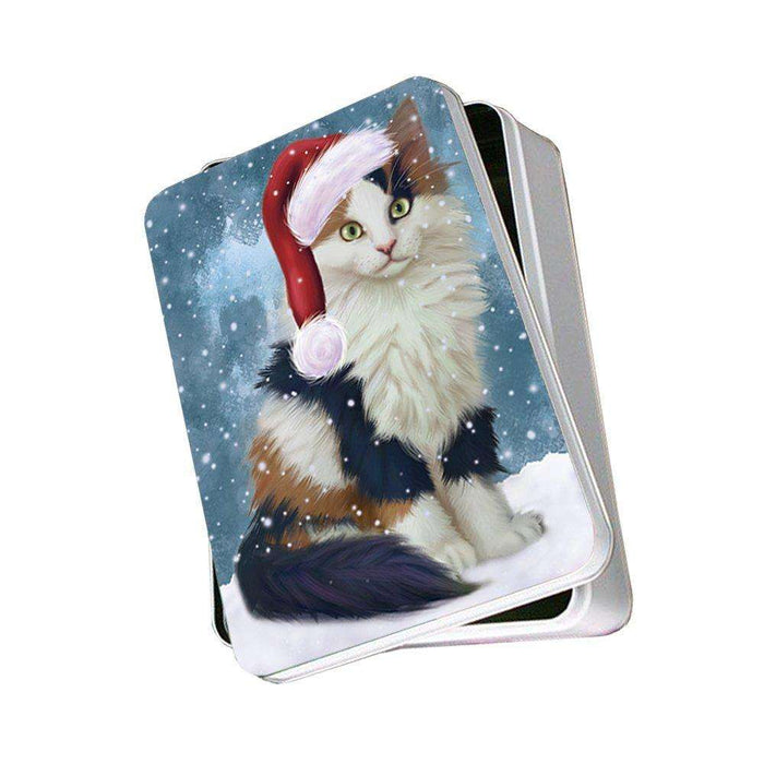 Let It Snow Happy Holidays Calico Kitten Christmas Photo Storage Tin PTIN0367