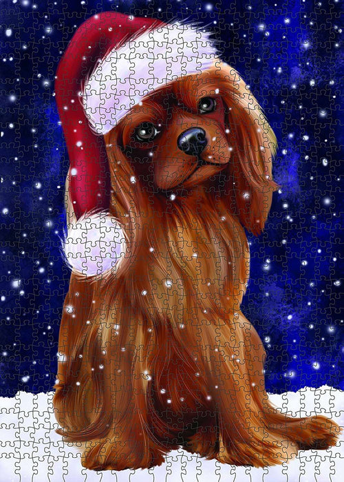 Let It Snow Happy Holidays Cavalier King Charles Spaniel Dog Christmas Puzzle with Photo Tin PUZL435
