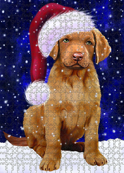 Let It Snow Happy Holidays Chesapeake Bay Retriever Dog Christmas Puzzle with Photo Tin PUZL2085