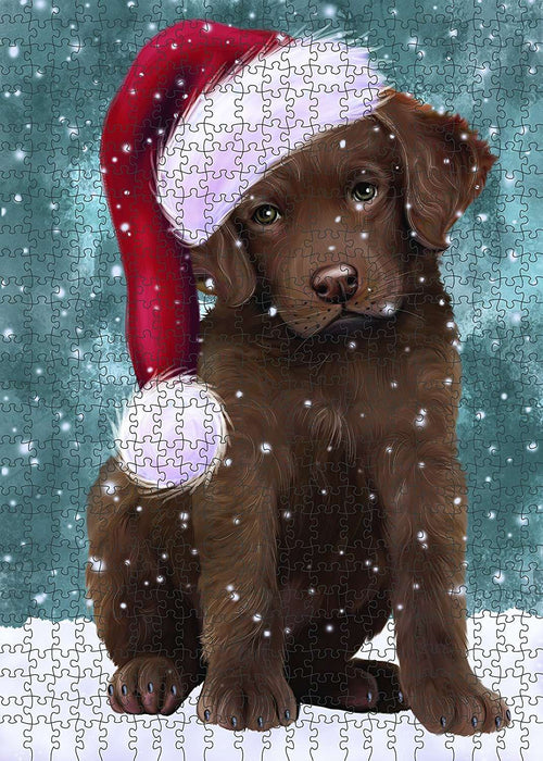 Let It Snow Happy Holidays Chesapeake Bay Retriever Dog Christmas Puzzle with Photo Tin PUZL2088