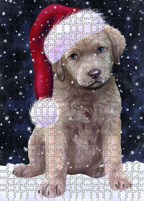 Let It Snow Happy Holidays Chesapeake Bay Retriever Dog Christmas Puzzle with Photo Tin PUZL441