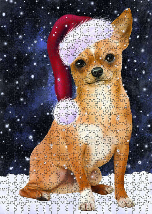 Let It Snow Happy Holidays Chihuahua Dog Christmas Puzzle with Photo Tin PUZL450