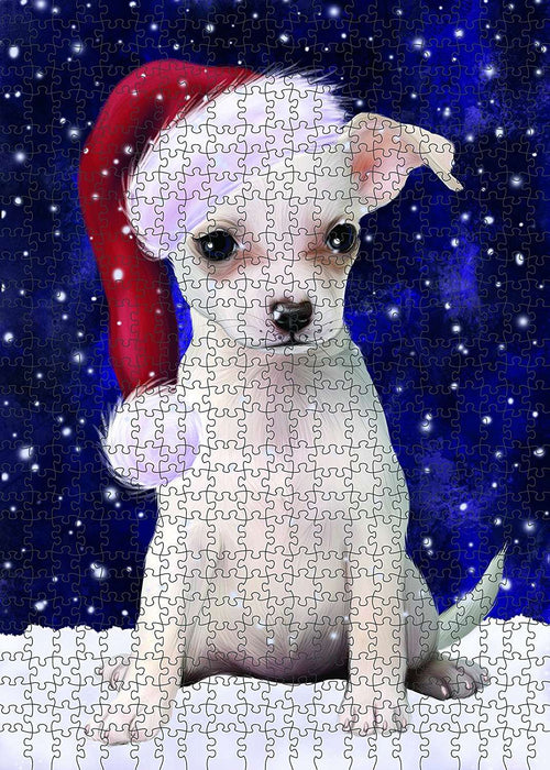 Let It Snow Happy Holidays Chihuahua Dog Christmas Puzzle with Photo Tin PUZL453