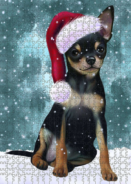 Let It Snow Happy Holidays Chihuahua Dog Christmas Puzzle with Photo Tin PUZL456