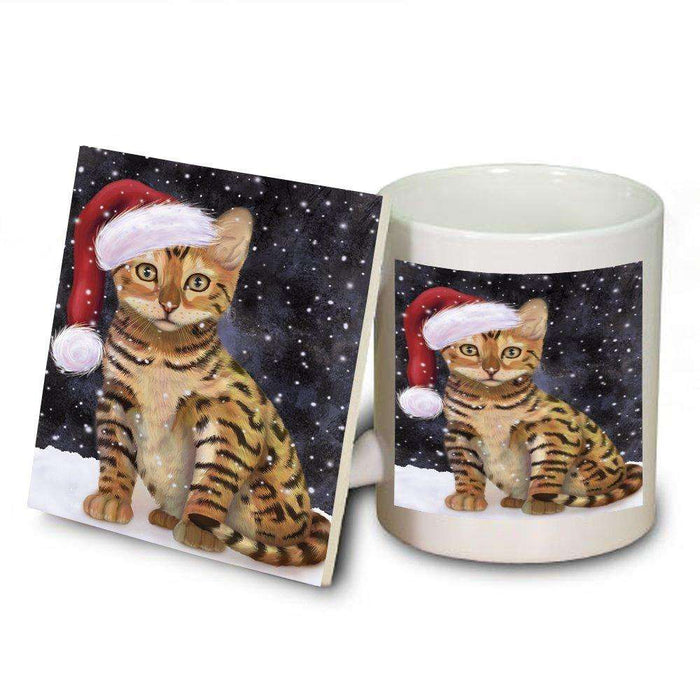 Let It Snow Happy Holidays Chinese Li Hua Kitten Christmas Mug and Coaster Set MUC0373