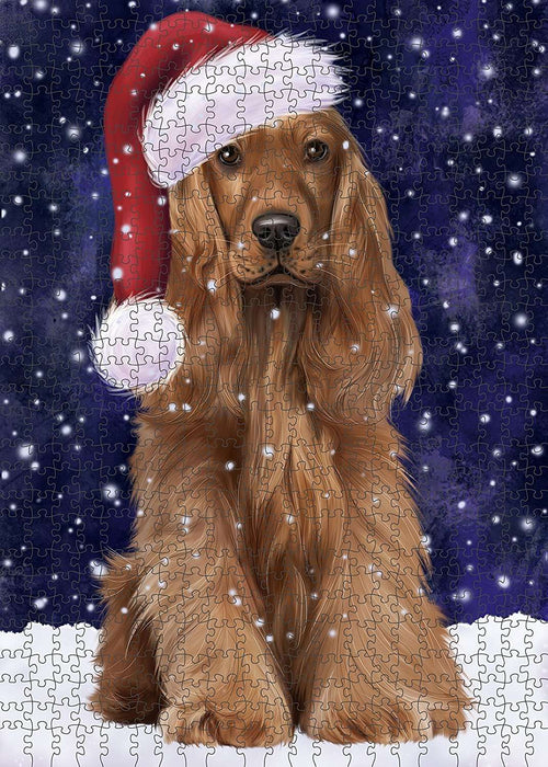 Let It Snow Happy Holidays Cocker Spaniel Dog Christmas Puzzle with Photo Tin PUZL2094