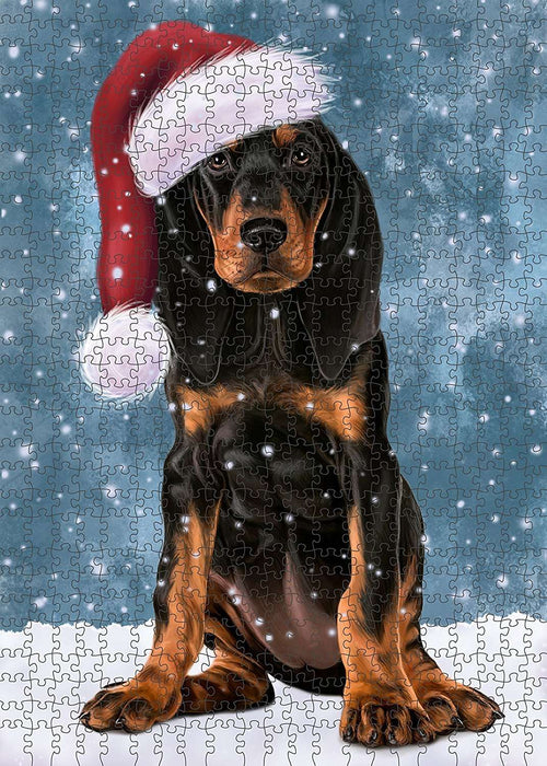 Let It Snow Happy Holidays Coonhound Dog Christmas Puzzle with Photo Tin PUZL2097
