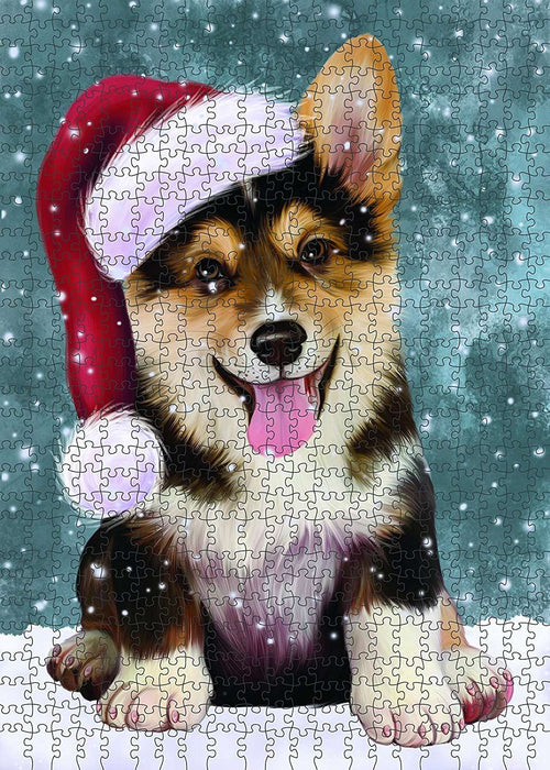Let It Snow Happy Holidays Corgi Dog Christmas Puzzle with Photo Tin PUZL486