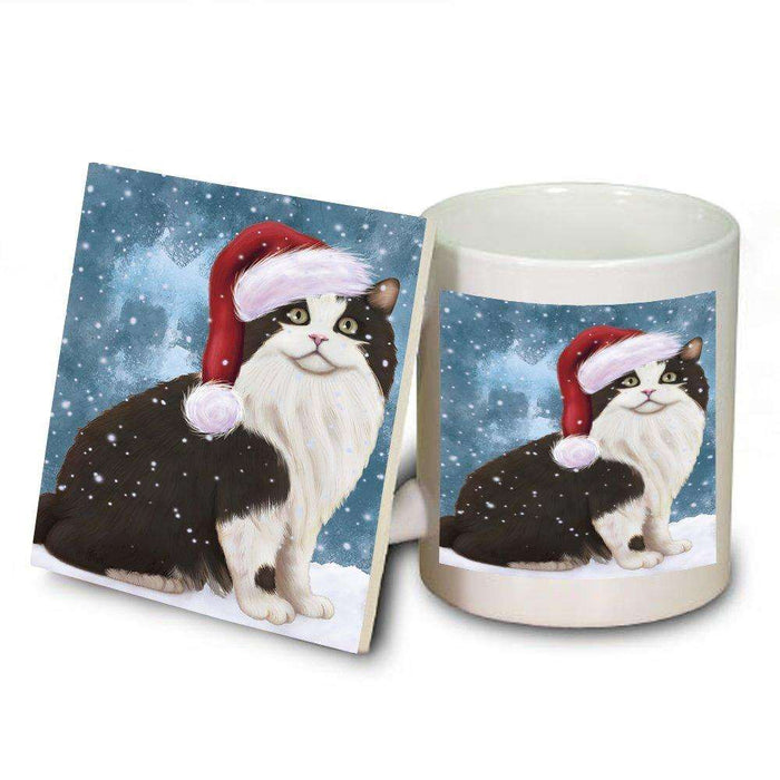 Let It Snow Happy Holidays Cymric Cat Christmas Mug and Coaster Set MUC0386