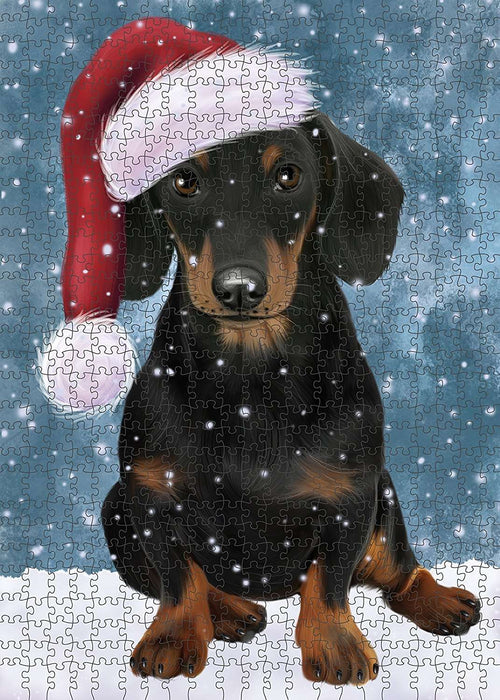 Let It Snow Happy Holidays Dachshund Dog Christmas Puzzle with Photo Tin PUZL2103