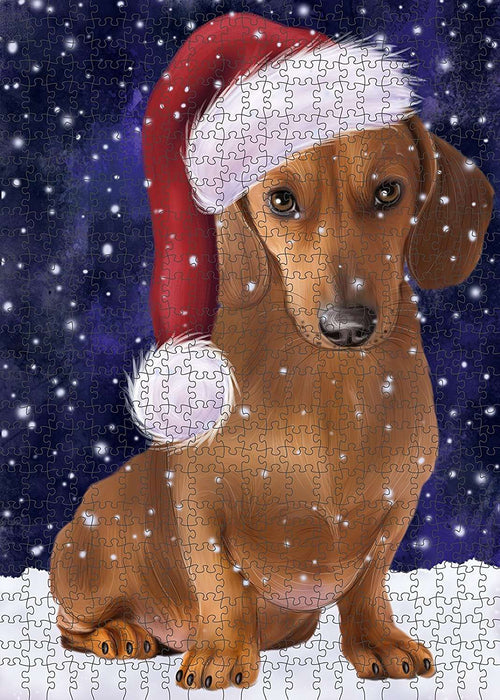 Let It Snow Happy Holidays Dachshund Dog Christmas Puzzle with Photo Tin PUZL2109