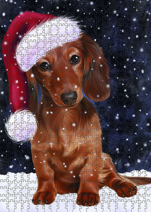Let It Snow Happy Holidays Dachshund Dog Christmas Puzzle with Photo Tin PUZL498