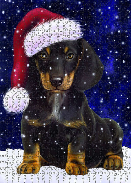 Let It Snow Happy Holidays Dachshund Dog Christmas Puzzle with Photo Tin PUZL501