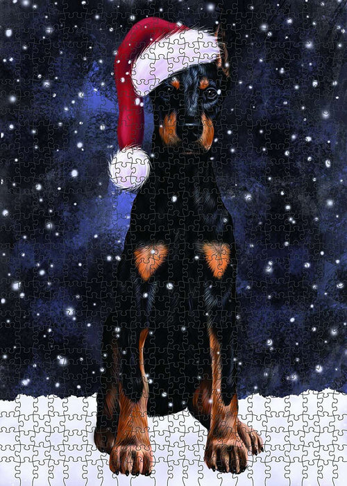 Let It Snow Happy Holidays Doberman Pinscher Dog Christmas Puzzle with Photo Tin PUZL507