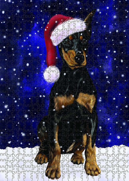 Let It Snow Happy Holidays Doberman Pinscher Dog Christmas Puzzle with Photo Tin PUZL510
