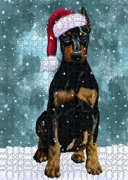 Let It Snow Happy Holidays Doberman Pinscher Dog Christmas Puzzle with Photo Tin PUZL513