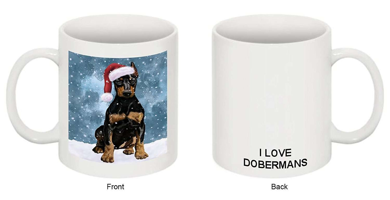 Let It Snow Happy Holidays Dobermann Dog Christmas Mug CMG0717
