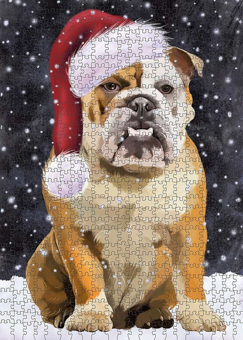 Let It Snow Happy Holidays English Bulldog Christmas Puzzle with Photo Tin PUZL516