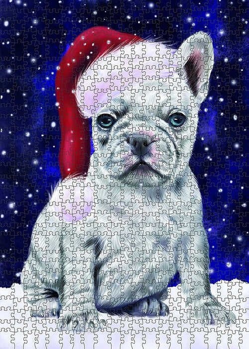Let It Snow Happy Holidays French Bulldog Christmas Puzzle with Photo Tin PUZL522