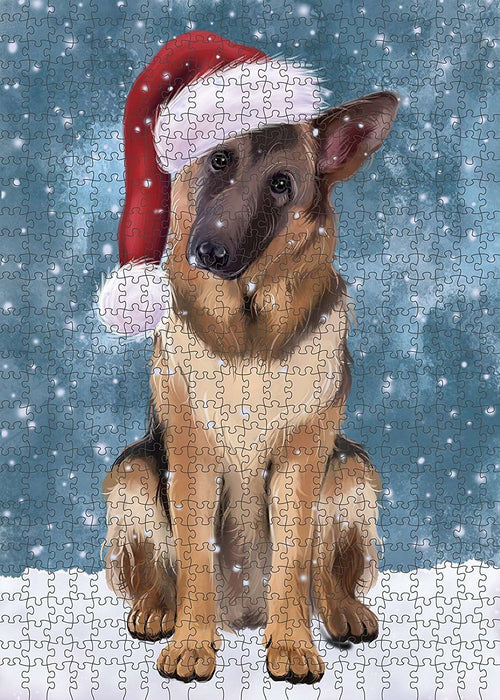 Let It Snow Happy Holidays German Shepherd Dog Christmas Puzzle with Photo Tin PUZL2115