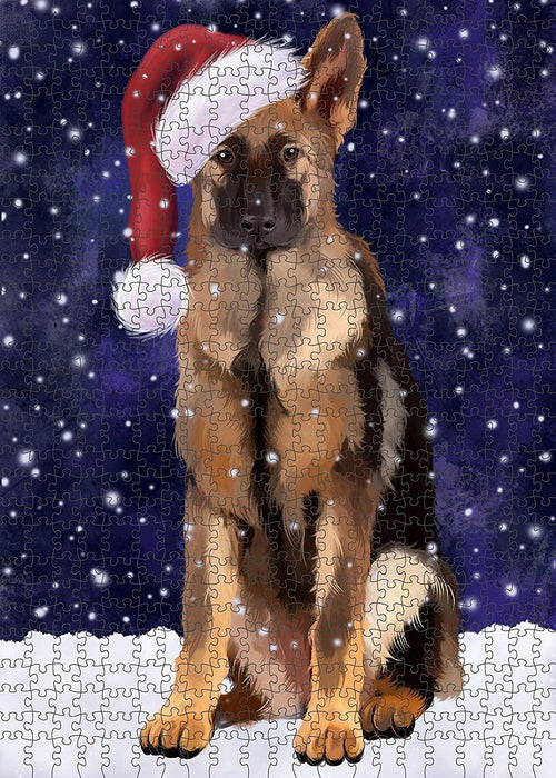 Let It Snow Happy Holidays German Shepherd Dog Christmas Puzzle with Photo Tin PUZL2118