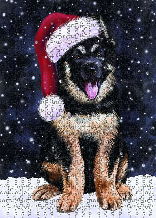 Let It Snow Happy Holidays German Shepherd Dog Christmas Puzzle with Photo Tin PUZL528