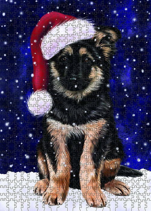 Let It Snow Happy Holidays German Shepherd Dog Christmas Puzzle with Photo Tin PUZL531