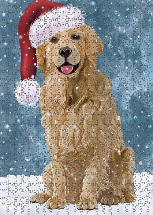 Let It Snow Happy Holidays Golden Retriever Dog Christmas Puzzle with Photo Tin PUZL2124