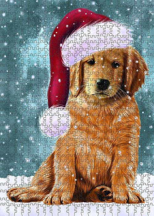 Let It Snow Happy Holidays Golden Retriever Dog Christmas Puzzle with Photo Tin PUZL558